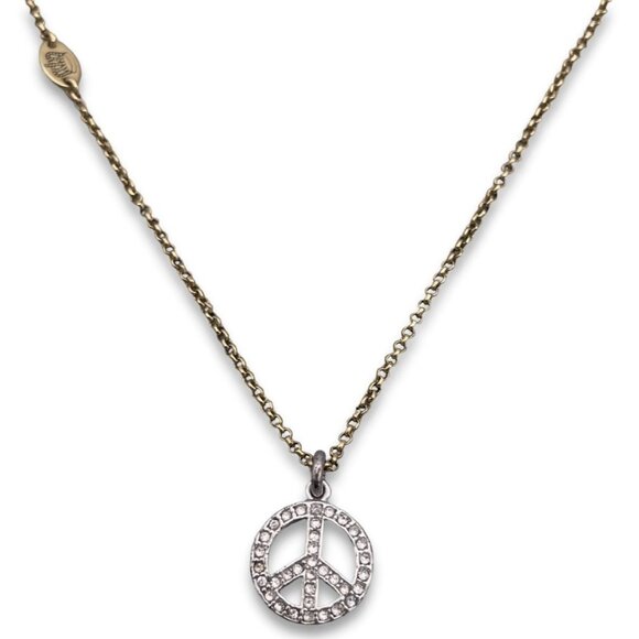 Juicy Couture Peace Sign Pendant Necklace Gold Silver Tone 16 to 18.5 - Picture 2 of 6
